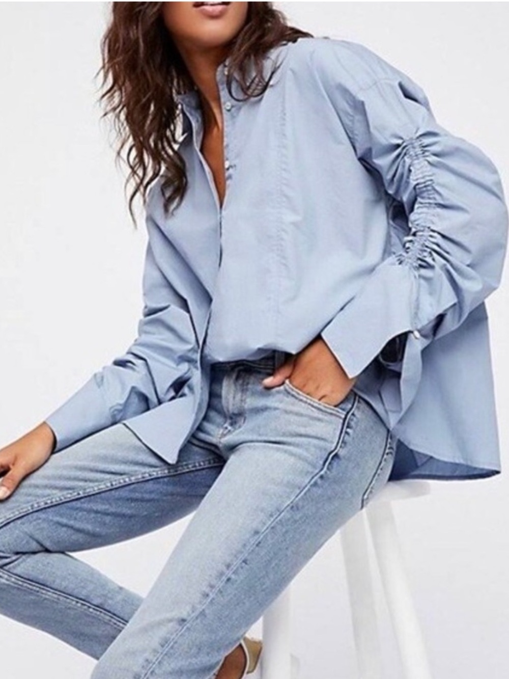 Free People Brown Eyed Girl Poplin Button Down Shirt